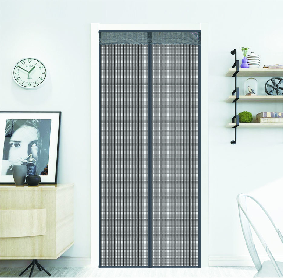 Magnetic Mesh Screen Door curtain Polyester Stripe Hard Yarn Grey